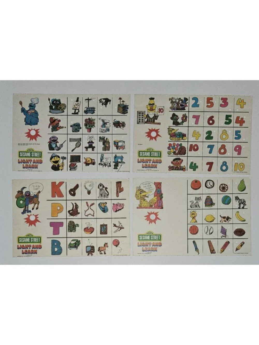 10 VTG Sesame Street Light & Learn Replacement 2-Sided Cards 8x12 Ephemera 1977